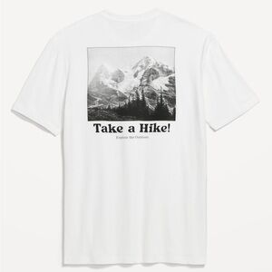 Old Navy White Graphic T-Shirt - Take a Hike! The mountains are calling